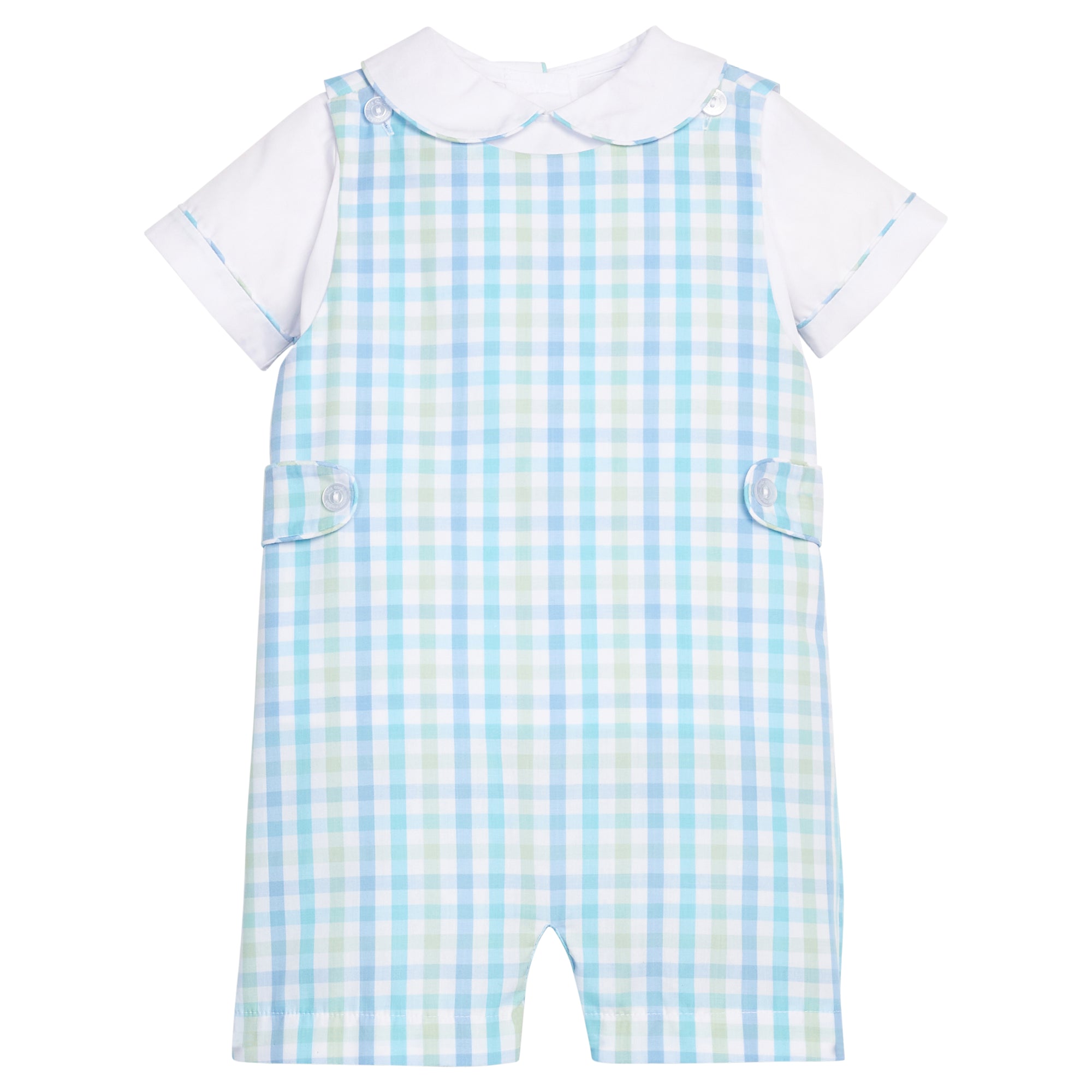 Little English: Button Tab John John Set - Briarcliff Plaid