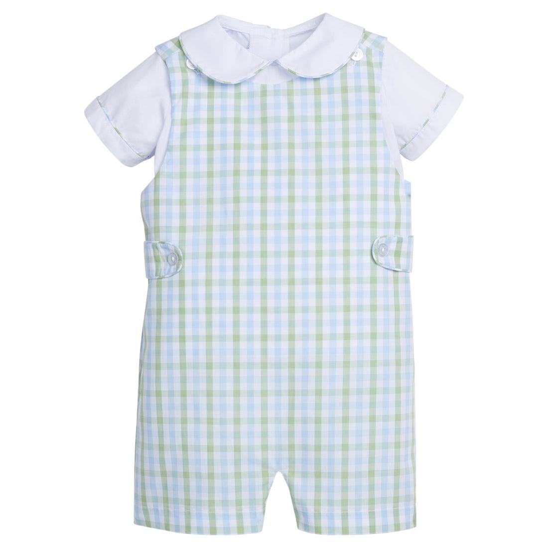 Little English: Button Tab John John Set - Cheekwood Plaid