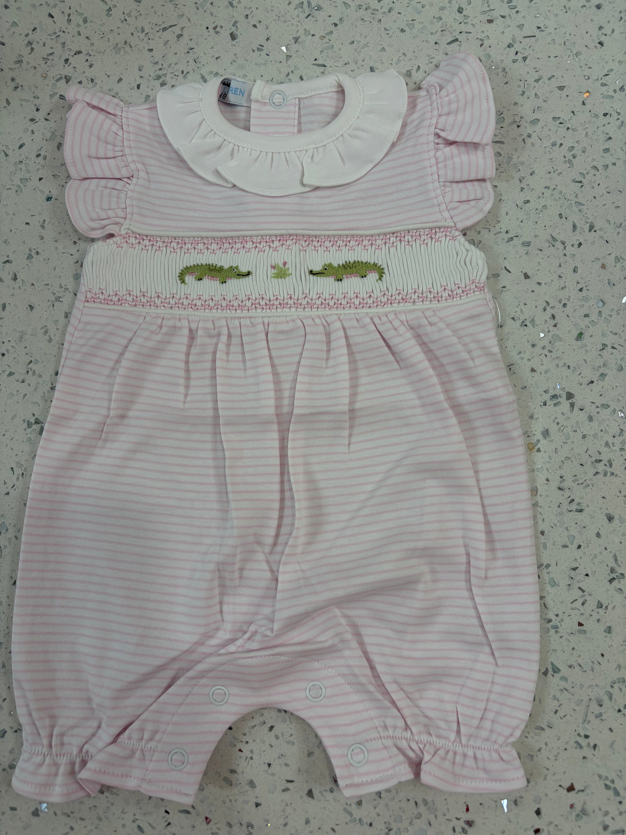 Baby Loren: Pink Hand Smocked Gators Bubble