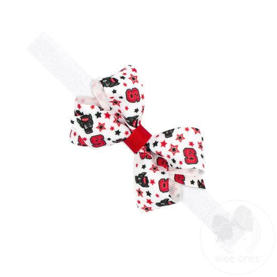 Wee Ones: North Carolina State Mini Logo Print Grosgrain Hair Bow on Elastic Baby Band