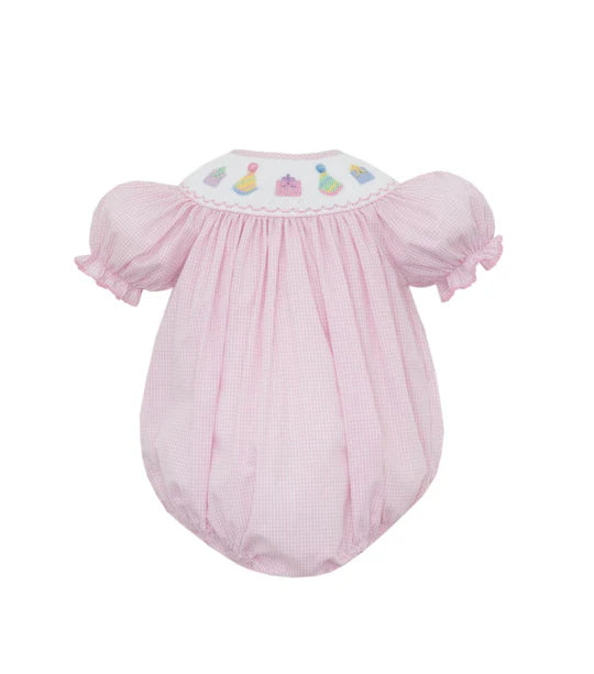 Petit Bebe: Birthday Girl's Bishop Bubble Short Sleeve - Pink Gingham
