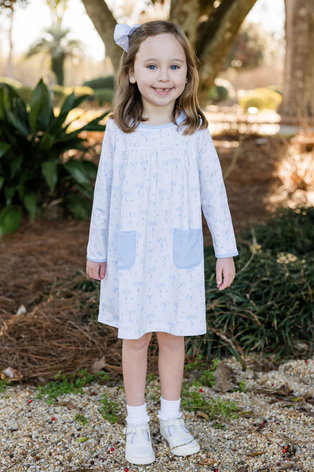 James & Lottie: Lennon Dress, Blue Bows Knit