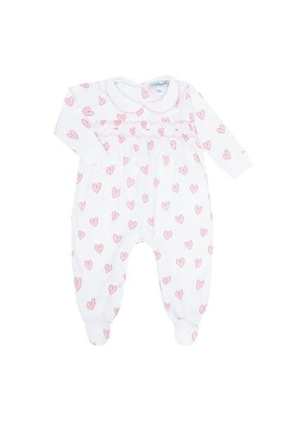 Nella Pima: Pink Heart Print Smocked Footie