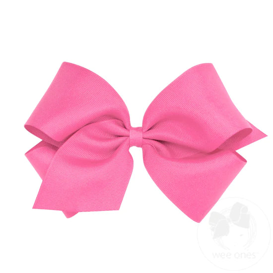 wee ones: Classic Grosgrain Girls Hair Bow (Plain Wrap) - Hot Pink