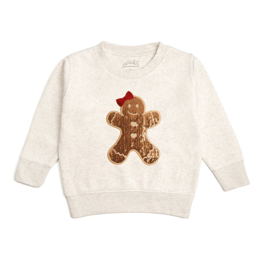 Sweet Wink: Gingerbread Sequin Patch Christmas Sweatshirt - Natural