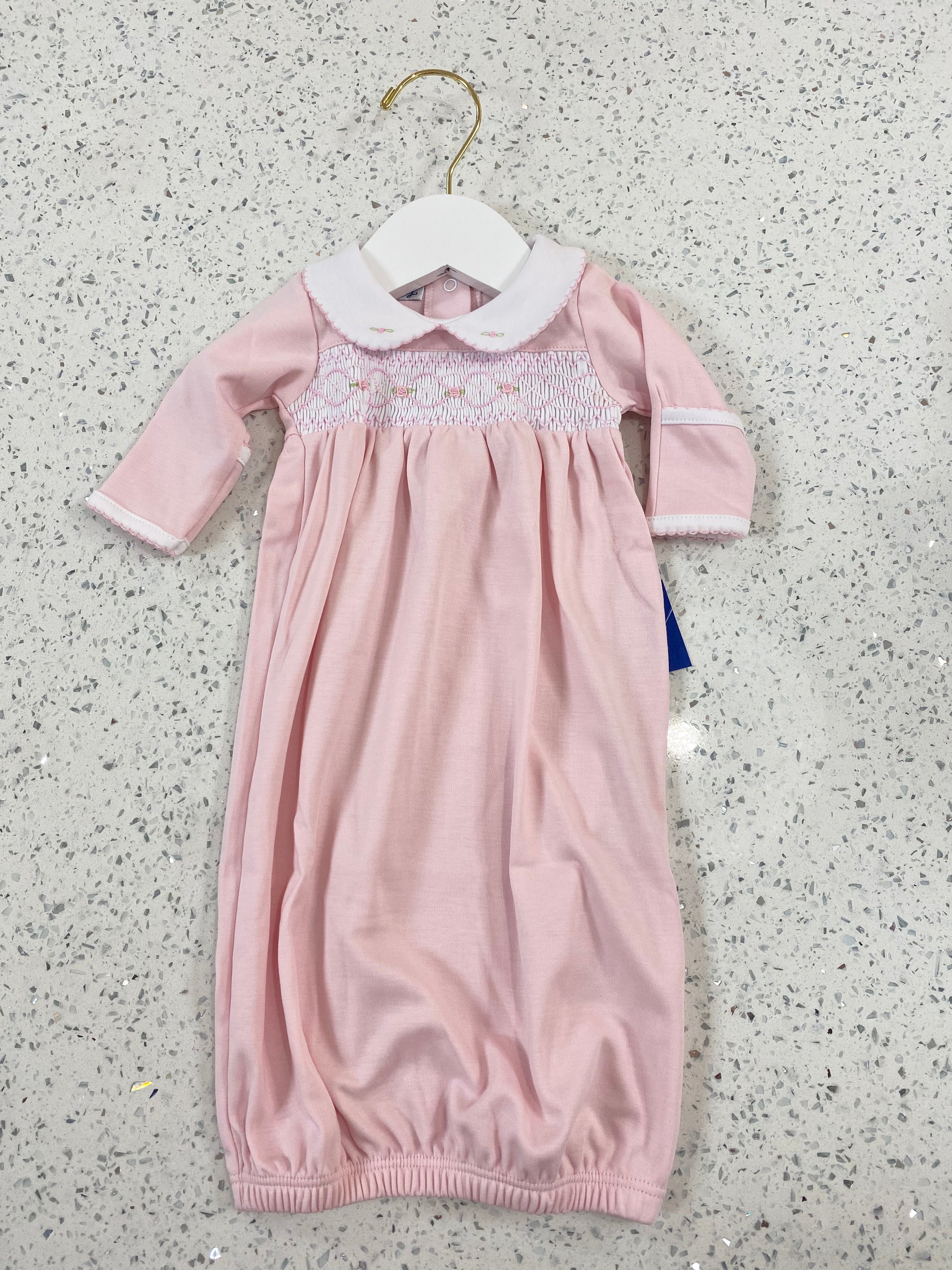 Magnolia Baby: Abby & Alex Smocked Collared Gathered Gown - Pink