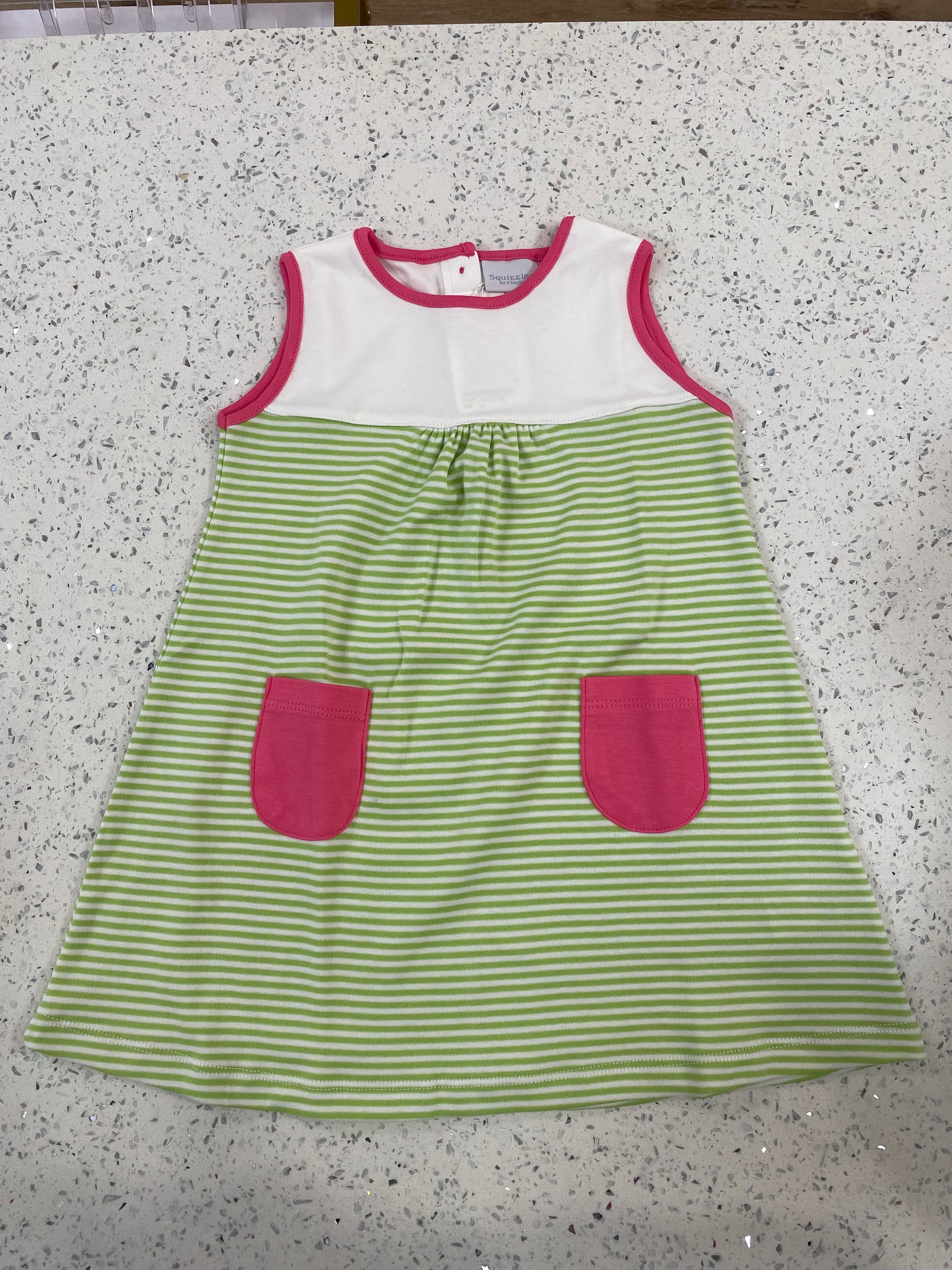 Squiggles: Sleeveless Pink/Green Pocket Dress