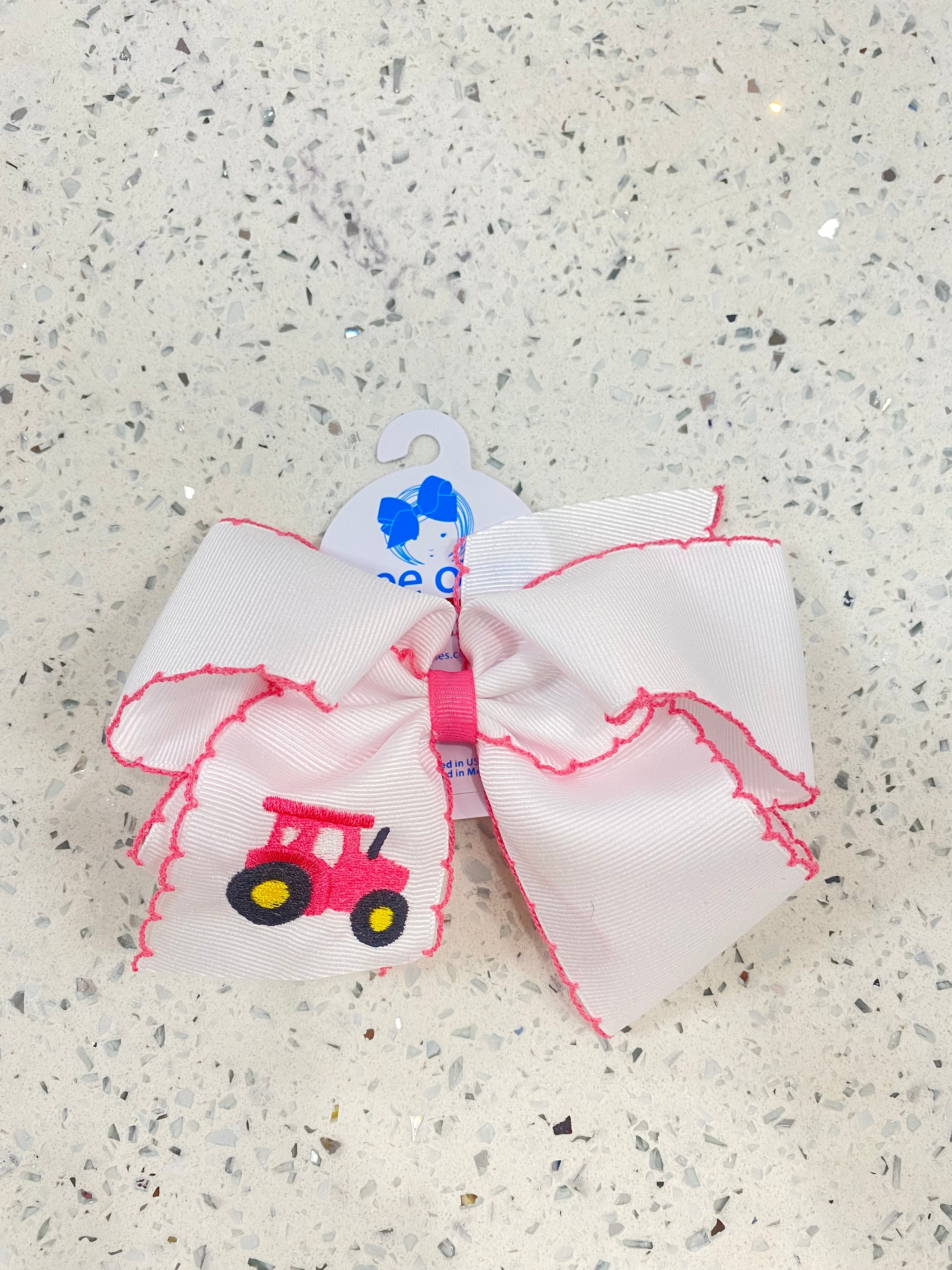 Wee Ones: Tractor Embroidered Moonstitch Bow