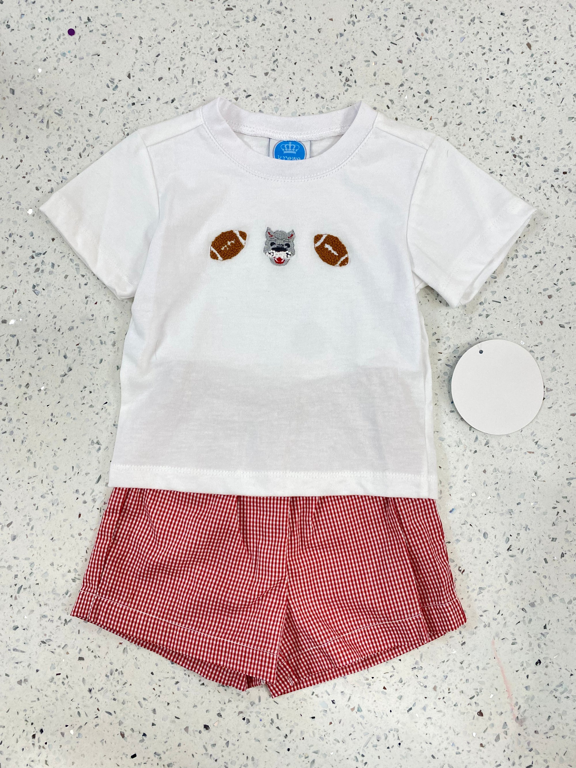 Krewe Kids: Red Wolf French Knot Boys Short Set