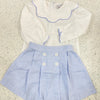 Delaney: White Scallop Collar Blouse w/ Blue Check Skirt