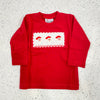 Delaney: Red Knit Long Sleeve Smocked Santa T-shirt