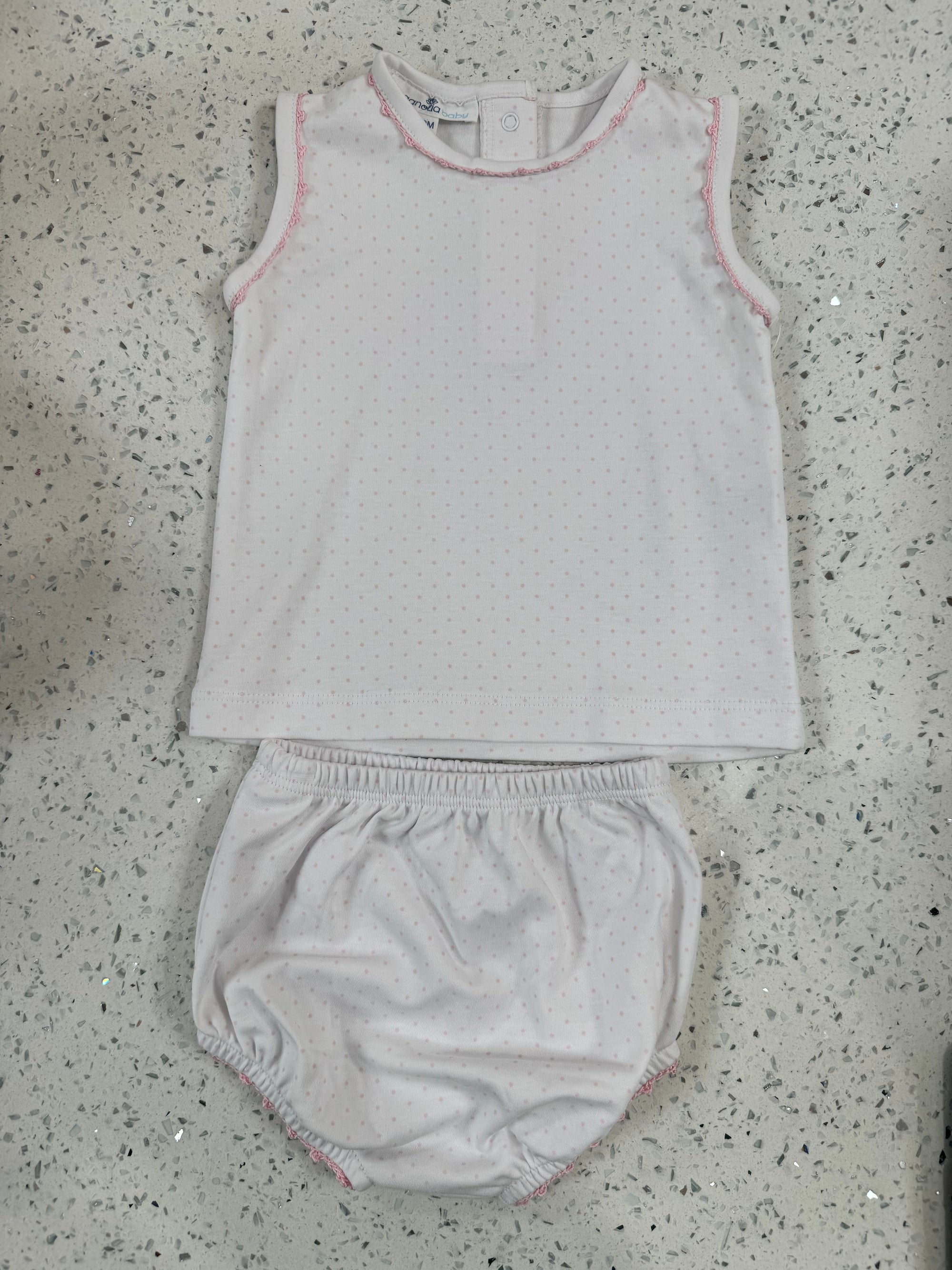 Magnolia Baby: Sleeveless Diaper Cover Set with Pink Crochet Trim Polka Dot