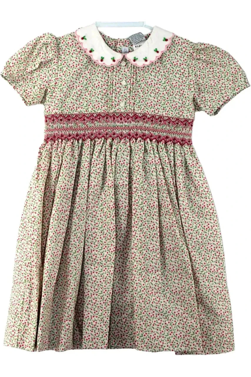 Carriage Boutique: Puff Sleeve Tan Floral Smocked Dress