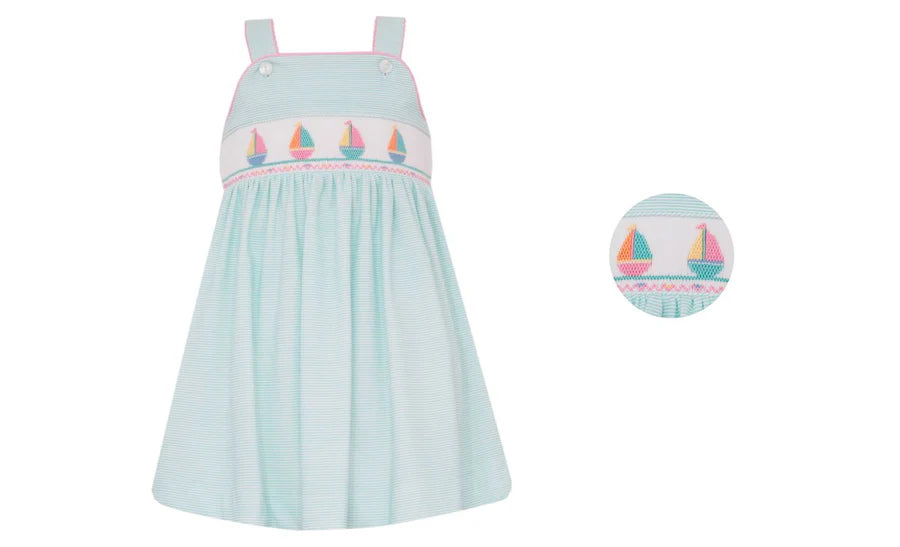 Petit Bebe: Sailboats Girl's - Aqua knit stripe strap sundress
