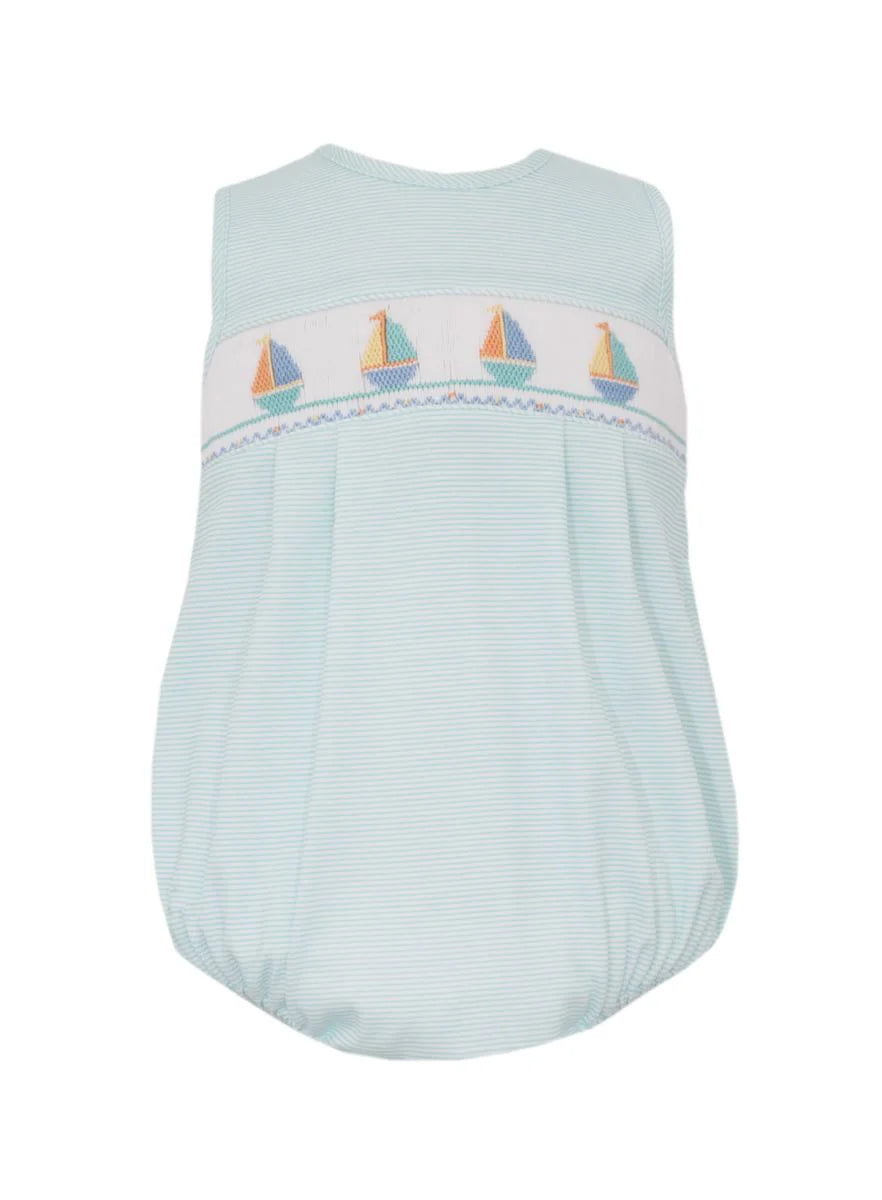 Petit Bebe: Sailboats Boy's - Aqua knit stripe sleeveless sunbubble