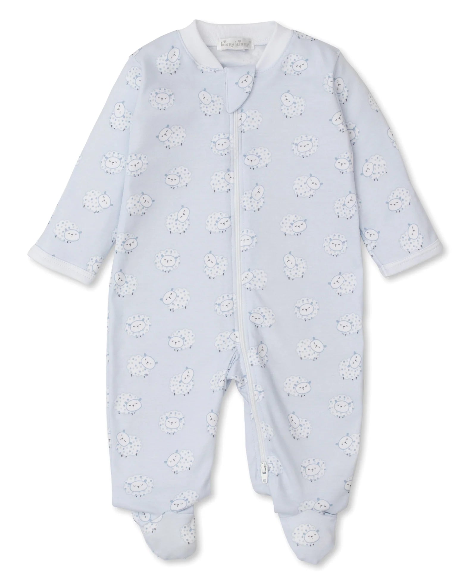 Kissy Kissy: Fleecy Sheep Blue Zip Footie