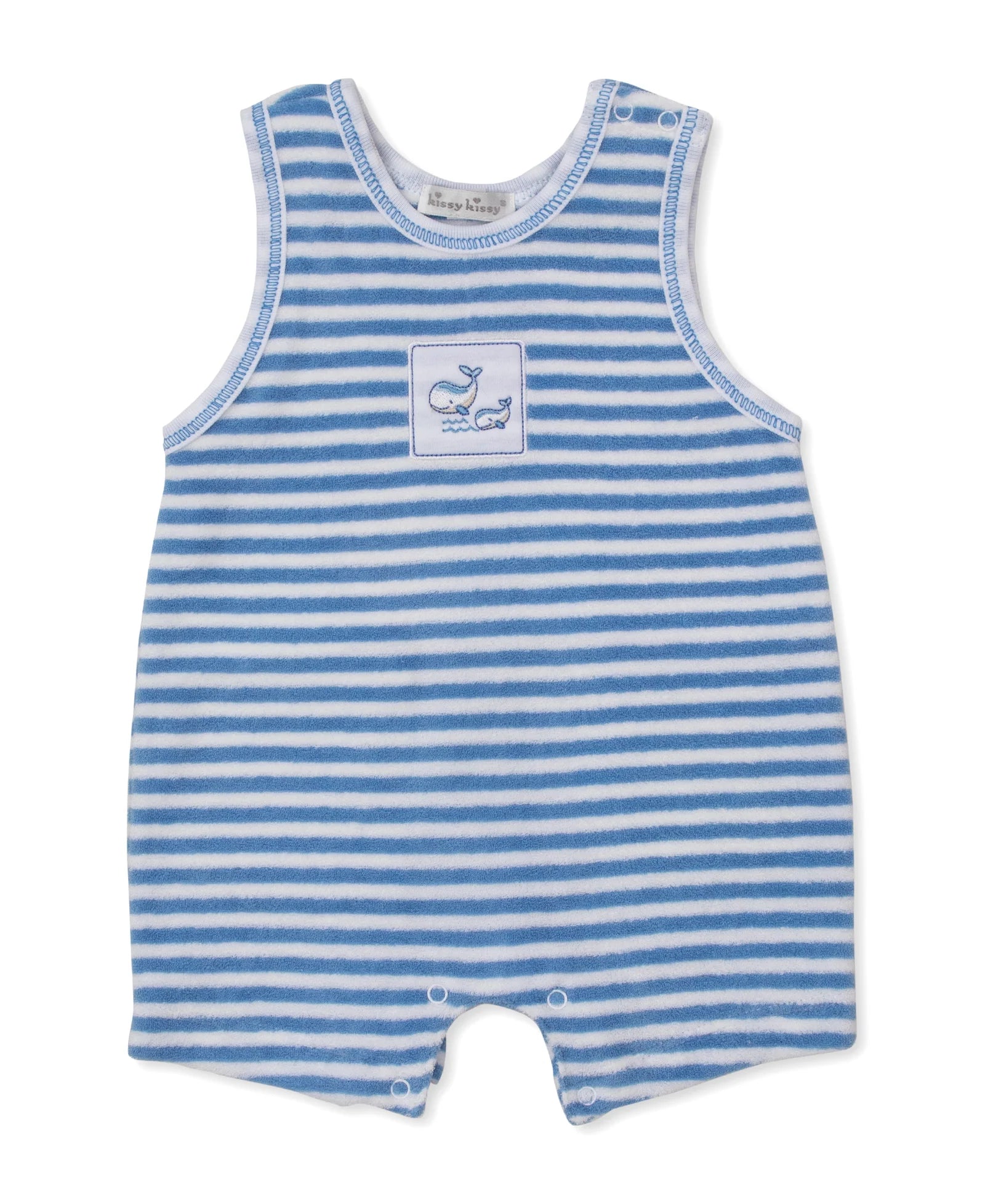 Kissy Kissy: Whale Pods Blue Stripe Terry Sleeveless Playsuit