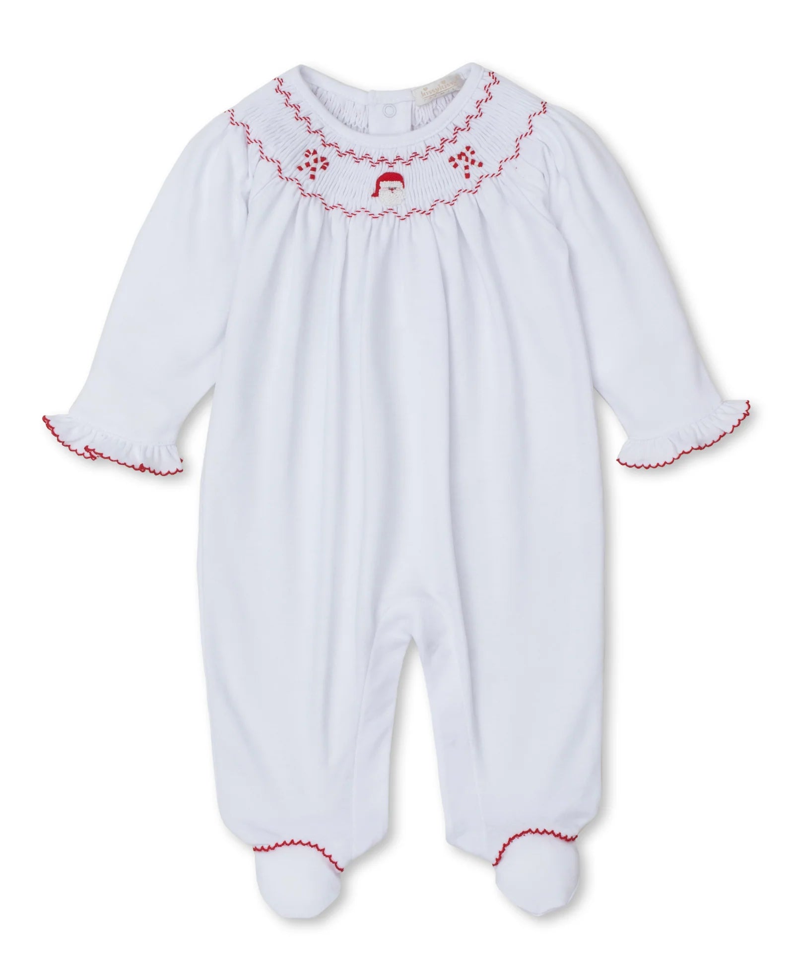 Kissy Kissy: CLB Holiday Medley 25 Santa White Hand Smocked Footie