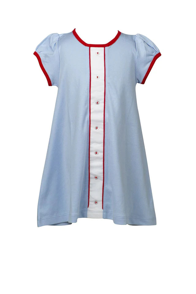 The Proper Peony: Light Blue and Red A-line Dress