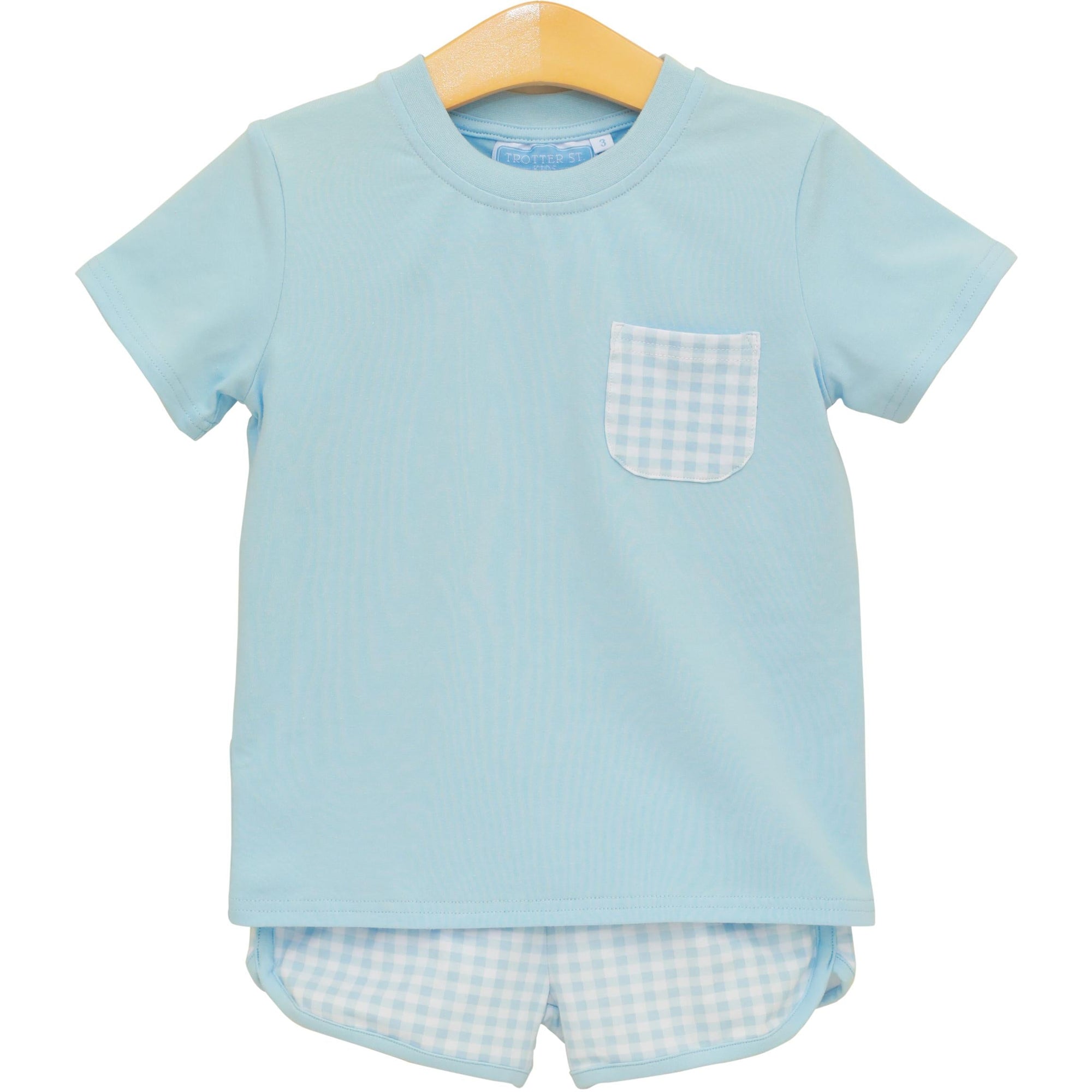 Trotter Street: Madden Short Set- Light Blue Gingham