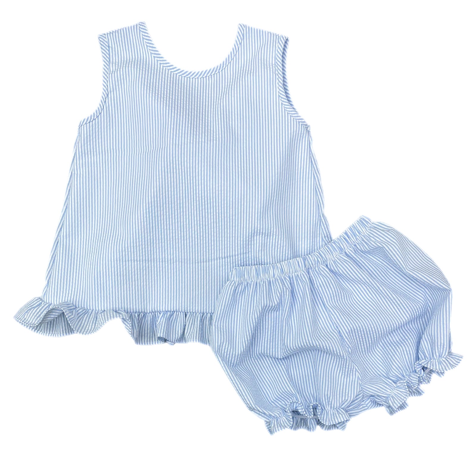 James & Lottie: MAE BLOOMER SET BLUE SEERSUCKER