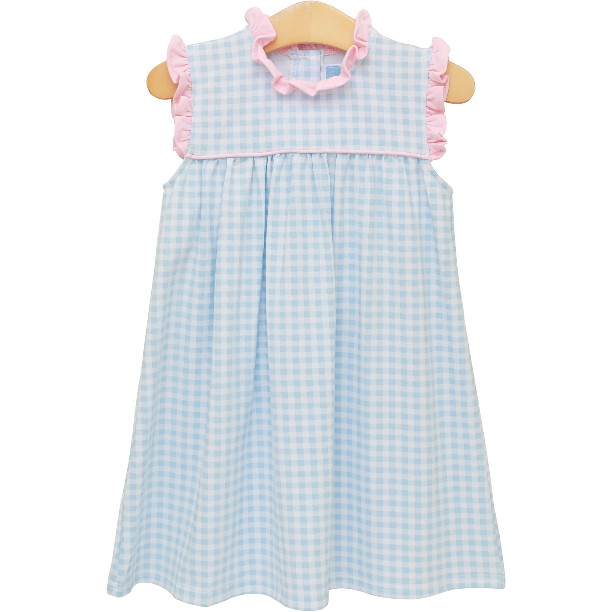 Trotter Street: Meredith Dress- Light Blue Gingham-Light Pink