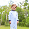 Trotter Street: Miller Romper - Light Blue Stripe/Navy