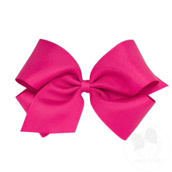 wee ones: Classic Grosgrain Girls Hair Bow (Plain Wrap) - Shocking Pink