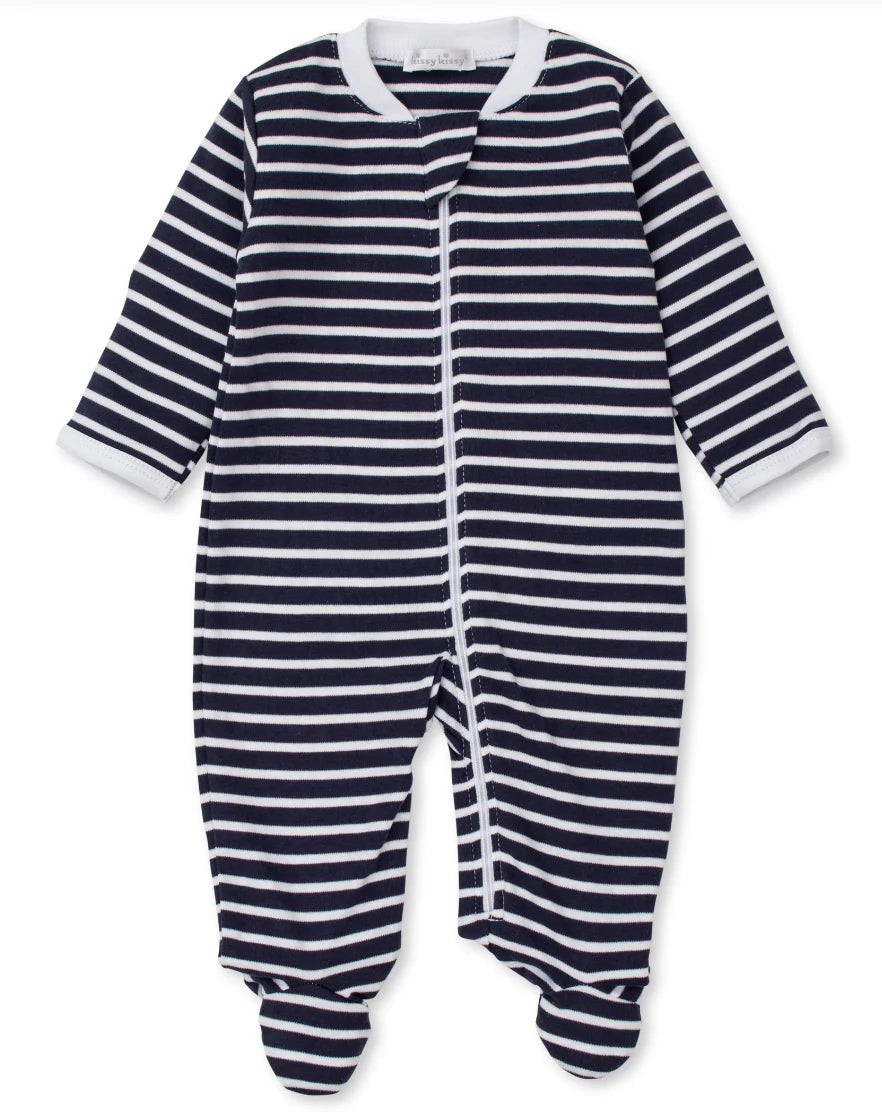 Kissy Kissy: PJS Team Stripes Footie W/Zip STR - Navy