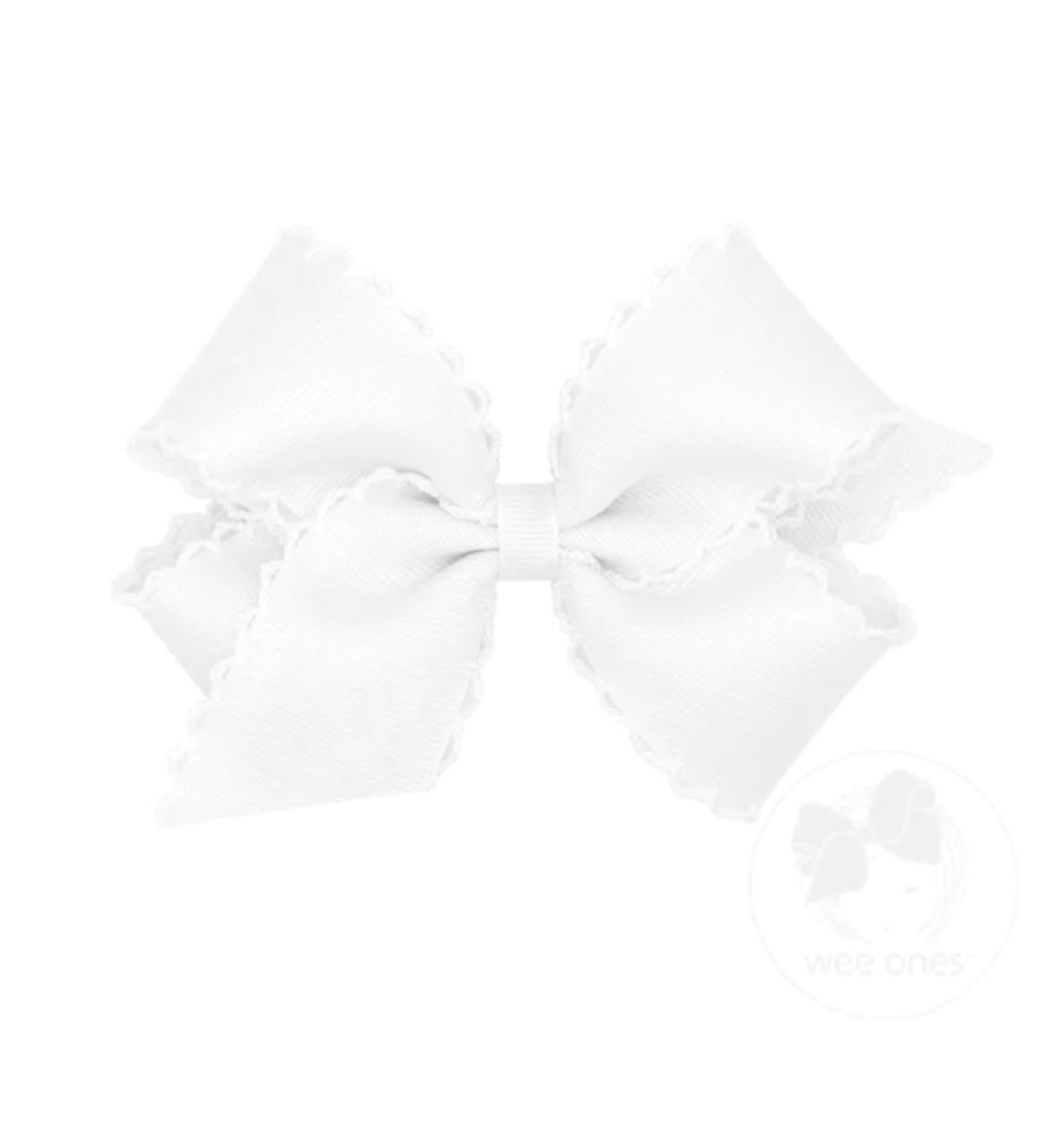 wee ones: Monotone Moonstitch Grosgrain Girls Hair Bow - White