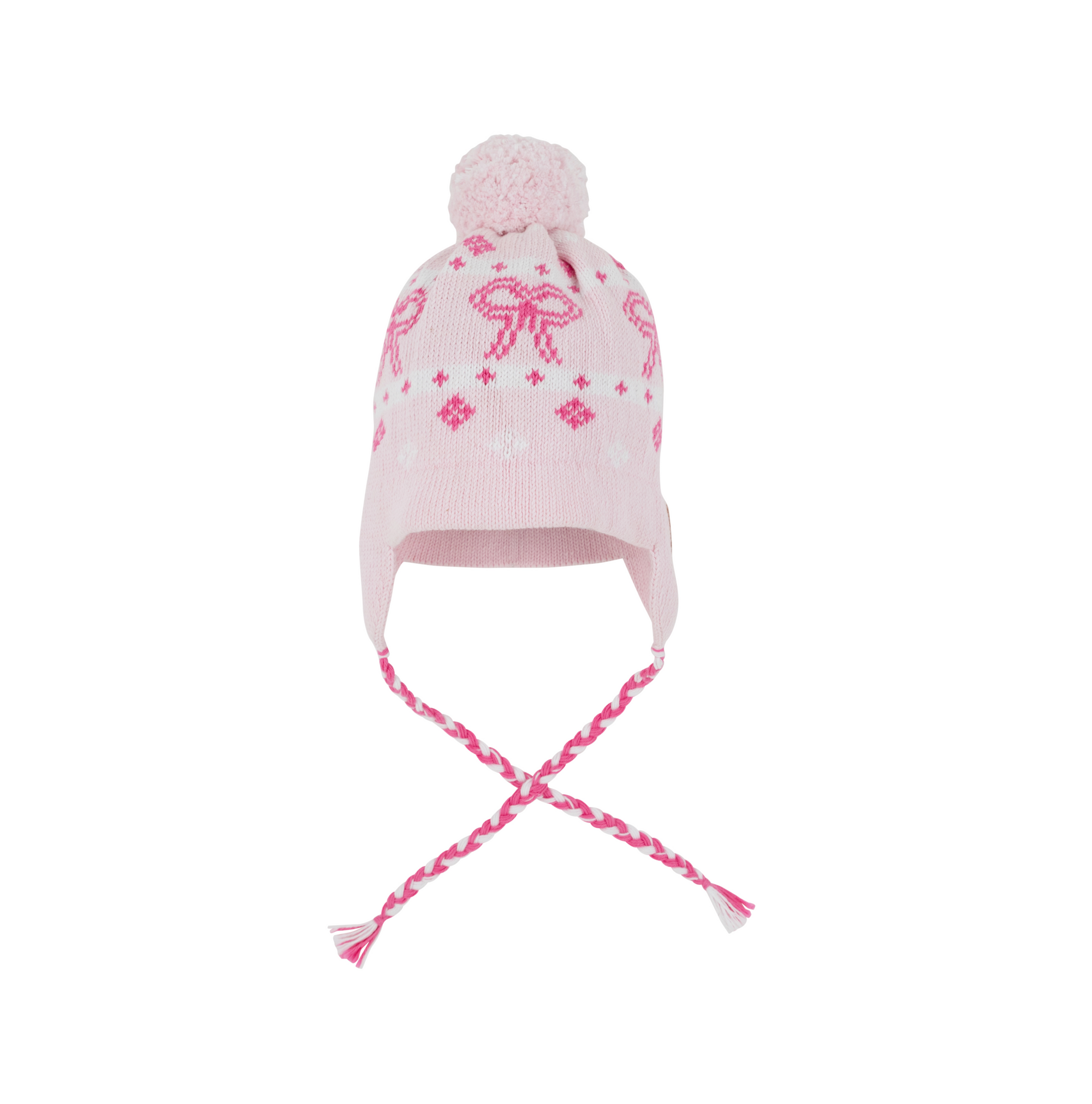 TBBC: Parrish Pom Pom Hat - Palm Beach Pink Knit With Hamptons Hot Pink Bows
