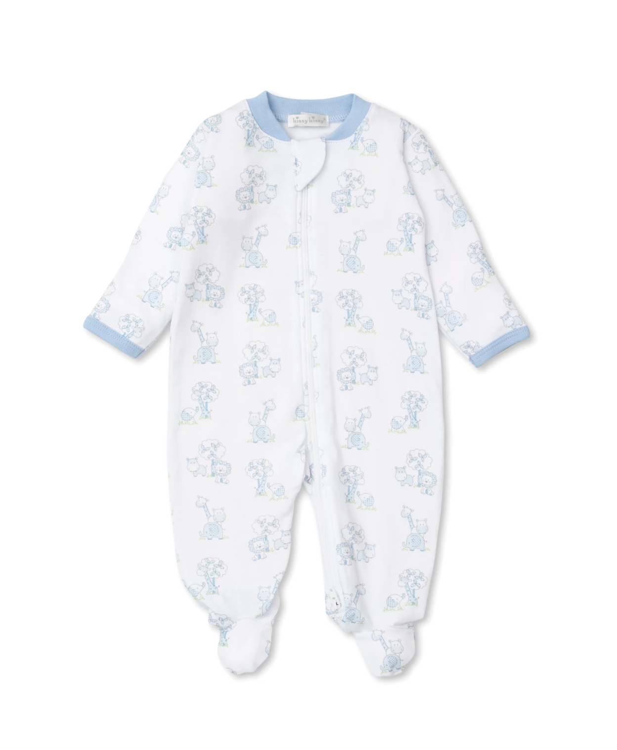 Kissy Kissy: Gingham Jungle Light Blue Zip Footie