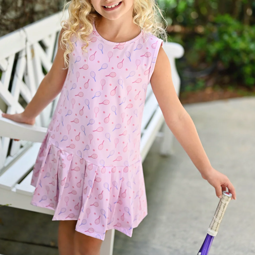 James & Lottie Girls Vivi Tennis Dress - Blue with Pink Pleats main image 0