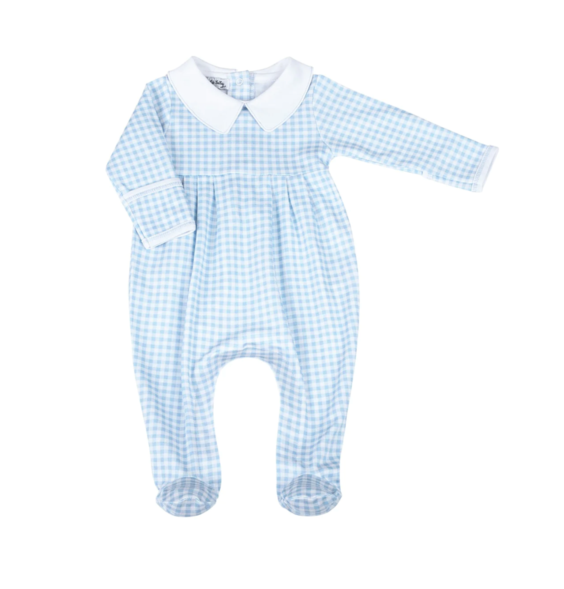 Magnolia Baby: Mini Checks Collared Boy Footie - Blue
