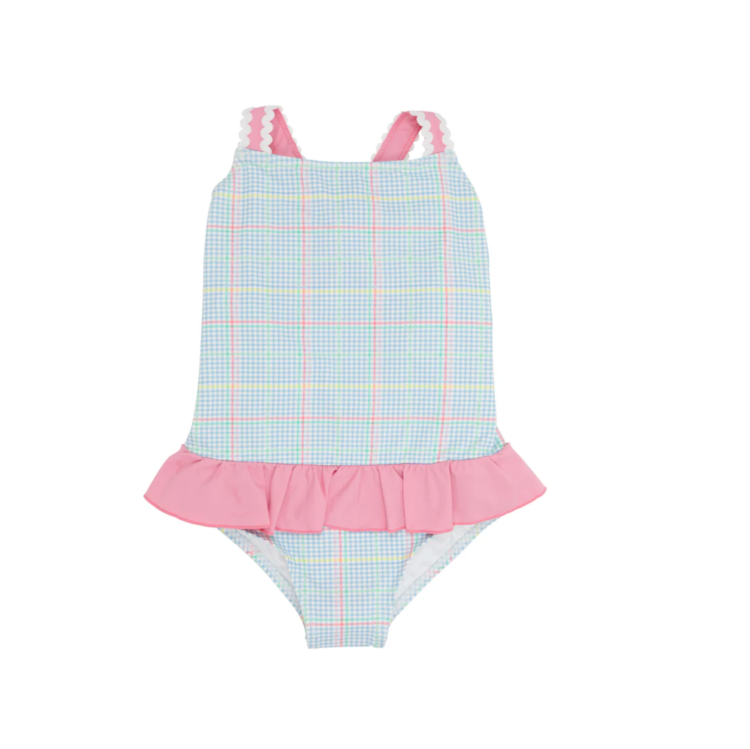 TBBC: Taylor Bay Bathing Suit Piccadilly Plaid With Hamptons Hot Pink