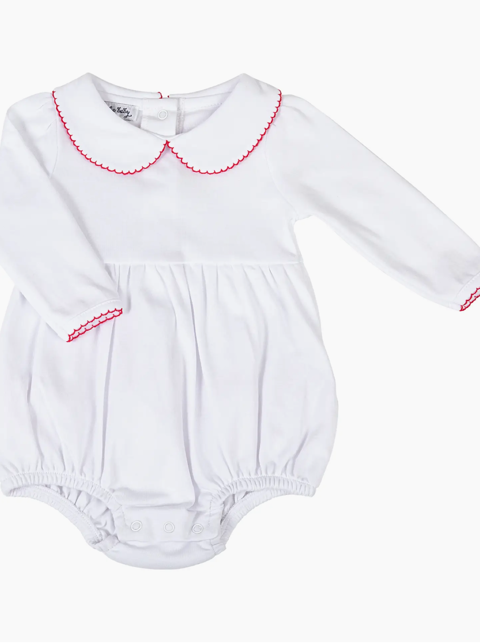 Magnolia Baby: White and Red Basics Collared Ruffle Long Sleeve Girl Bubble