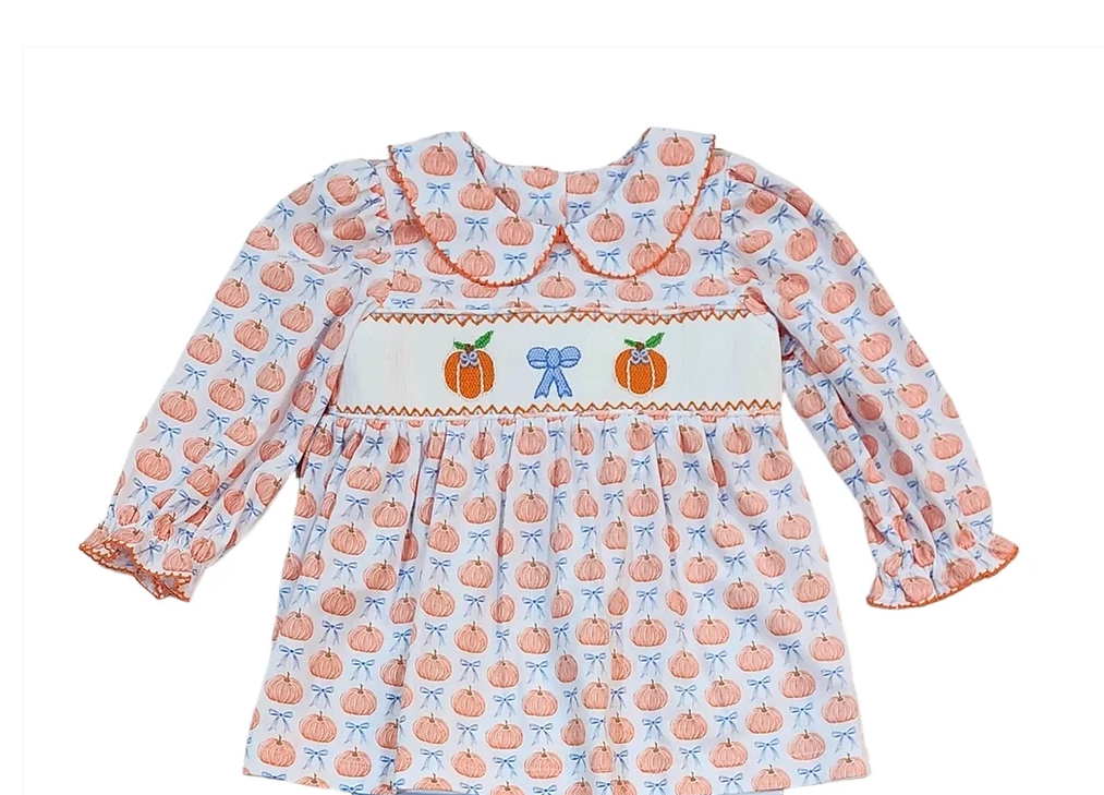 Delaney: Pumpkin Bow Smocked Dress