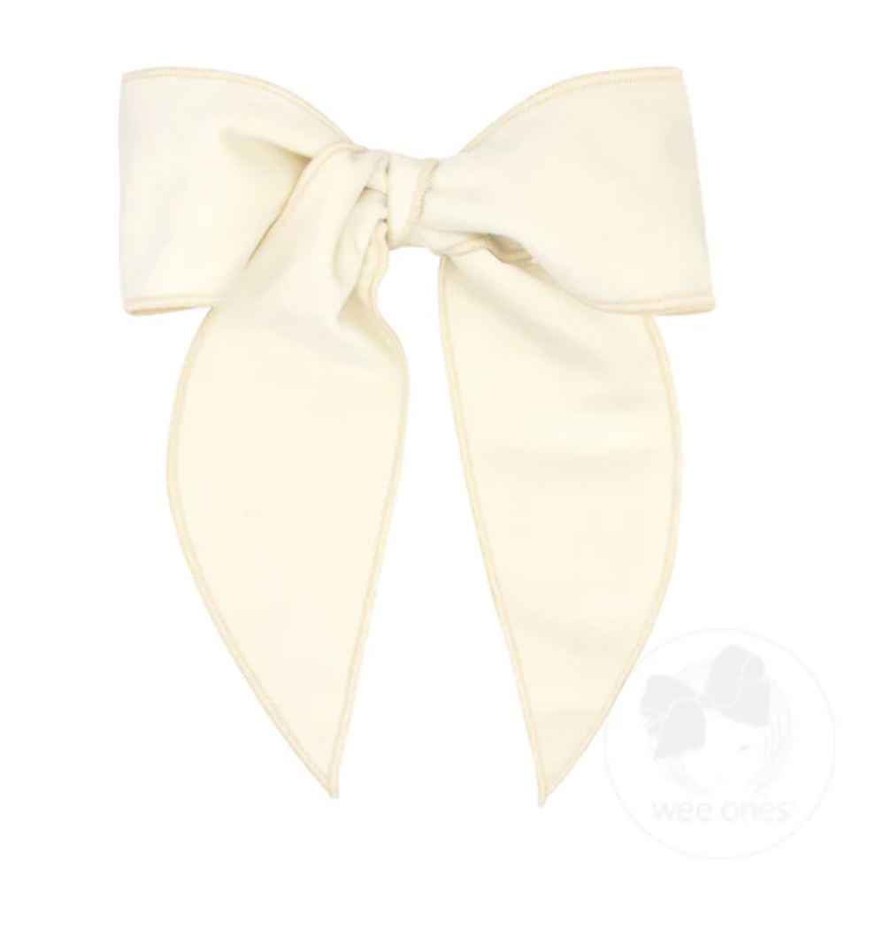 wee ones: King Velvet Fabric Bow - Antique White