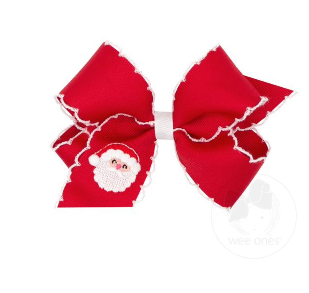 wee ones: Grosgrain Hair bow w/ Moonstitch Santa Claus