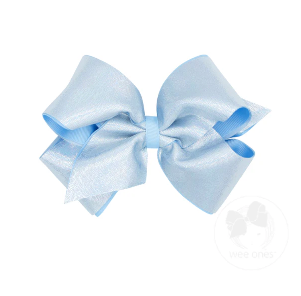 wee ones: King Mirror Dot and Grosgrain Overlay Hair Bow - Blue