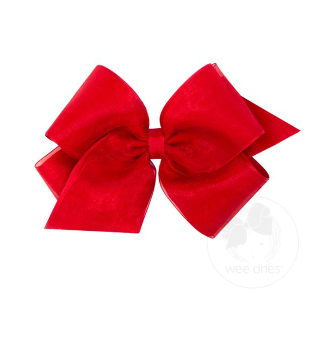 wee ones: Organza and Grosgrain Overlay Hair Bow - Red