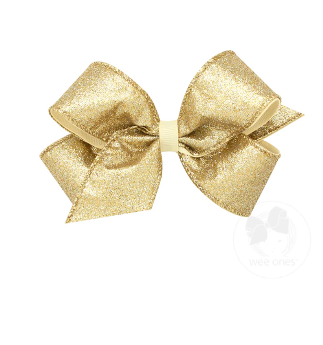 wee ones: Medium Party Glitter Girls Hair Bow - Champagne