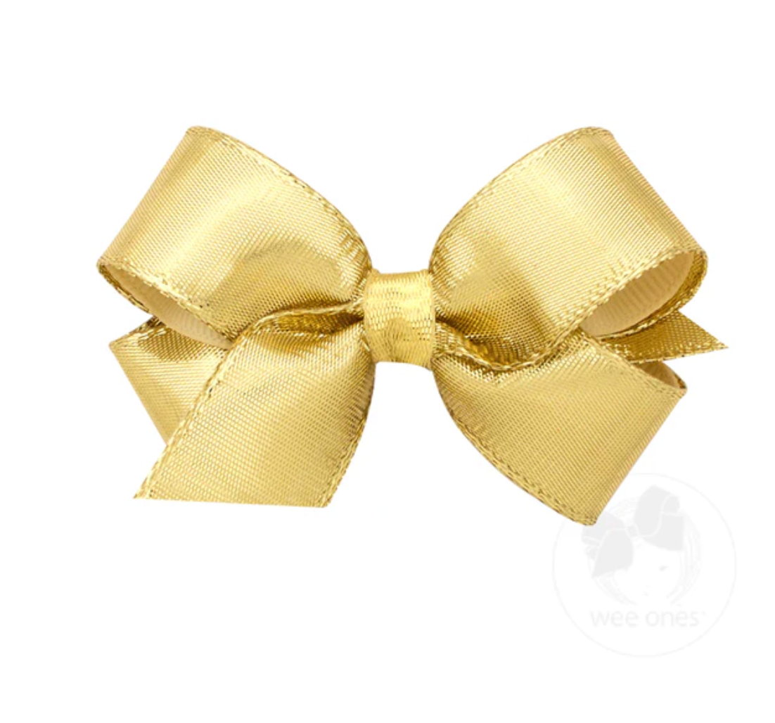 wee ones: Metallic Overlay Girls Hair Bow - Gold