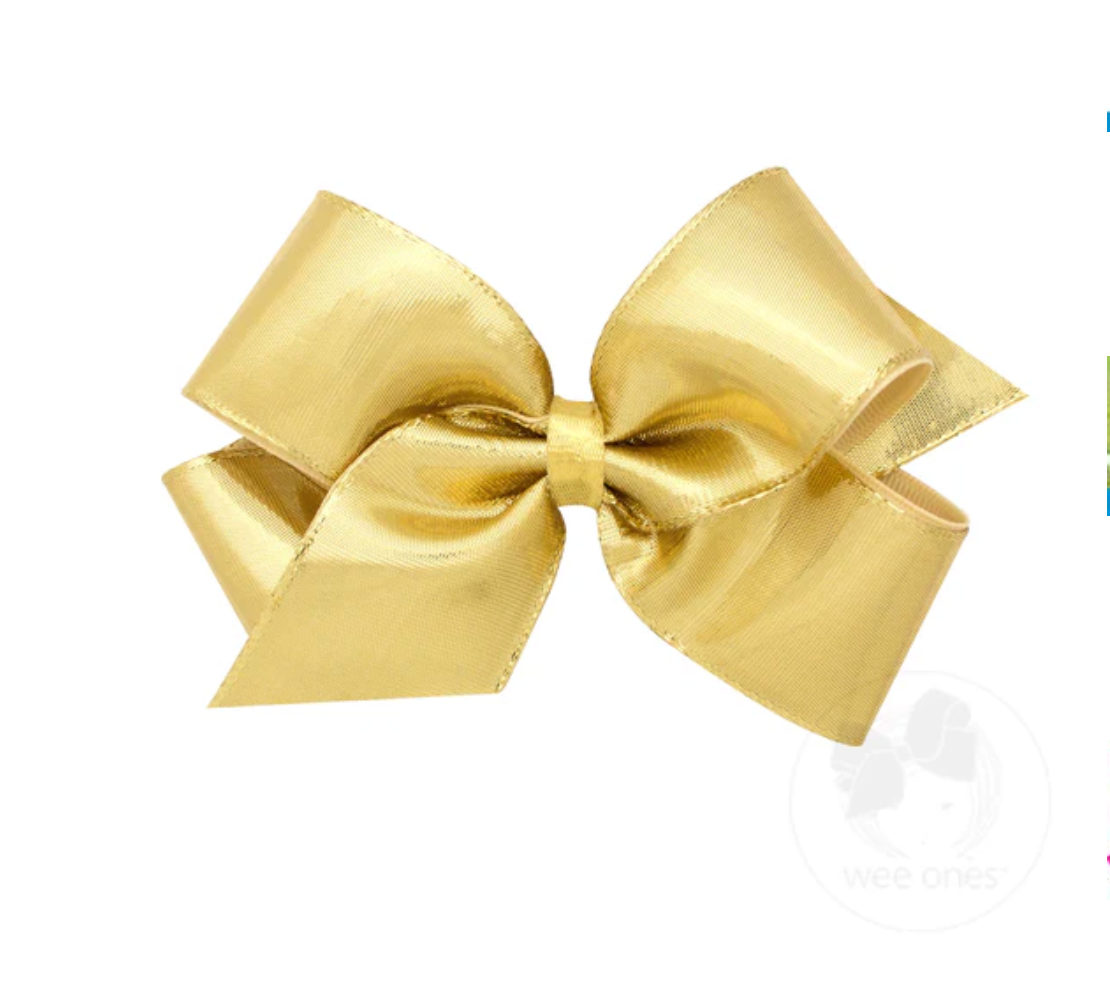 wee ones: Metallic Overlay Girls Hair Bow - Gold