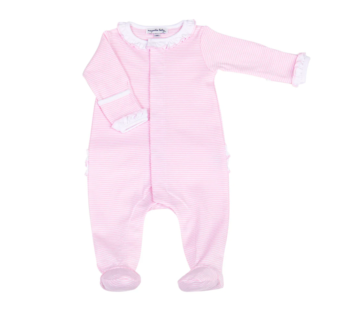 Magnolia Baby: Mini Stripes Ruffle Footie - Pink