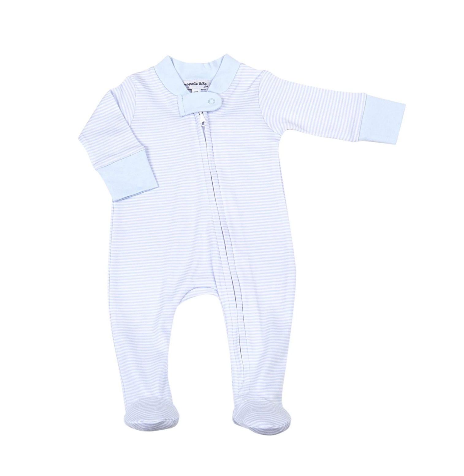 Magnolia Baby: Mini Stripes Zip Footie - Blue