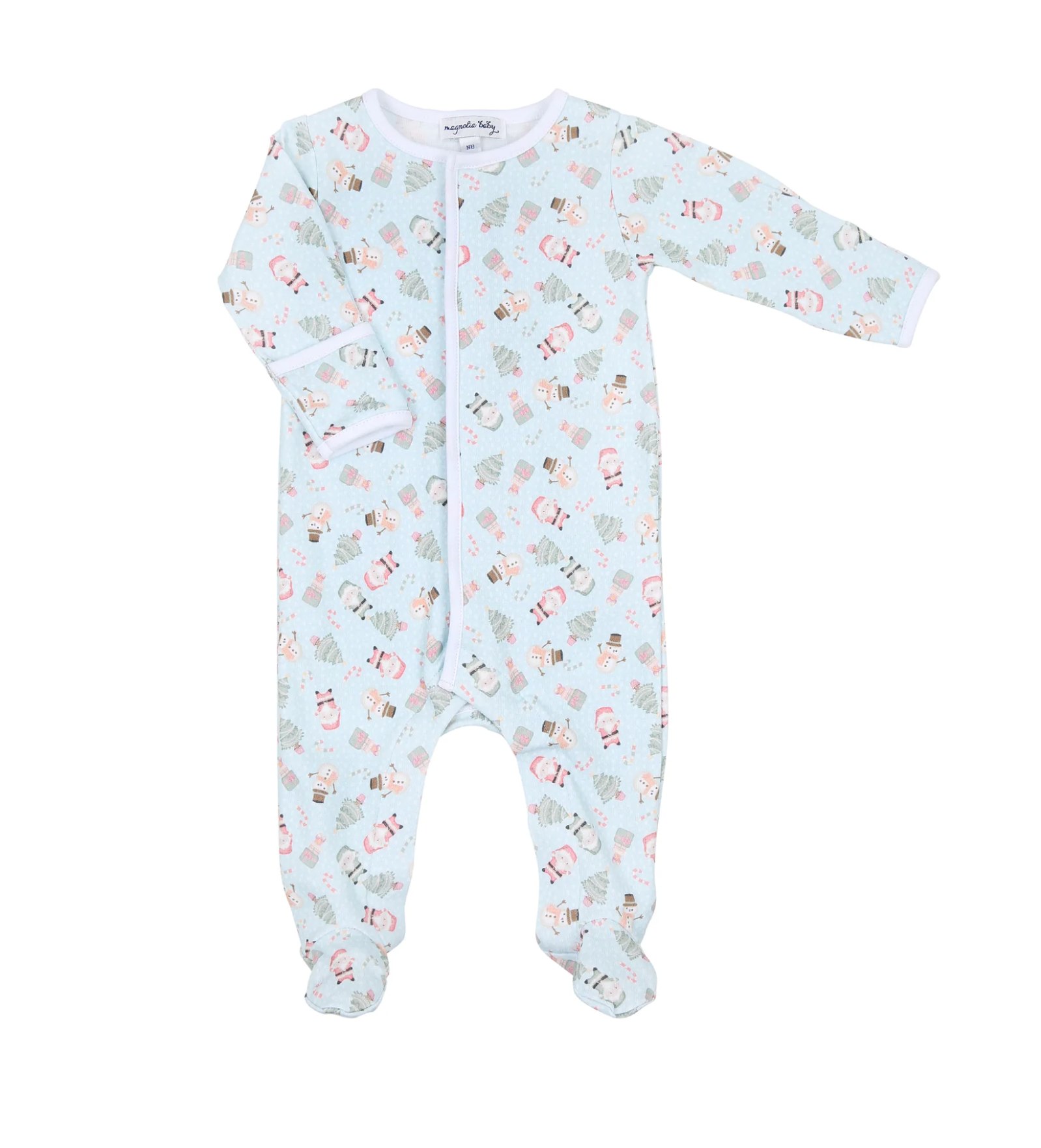 Magnolia Baby: Zipper Footie - Sweet Little Christmas - Light Blue