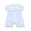 Magnolia Baby: Lilly and Logan Smocked Short Playsuit - Blue