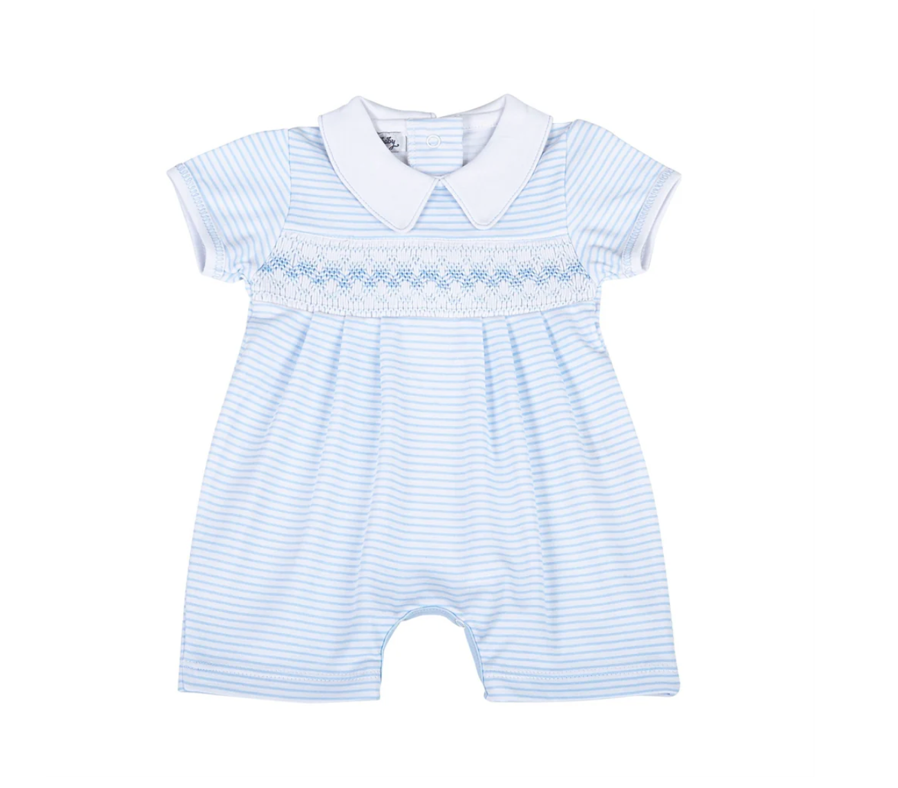 Magnolia Baby: Lilly and Logan Smocked Short Playsuit - Blue