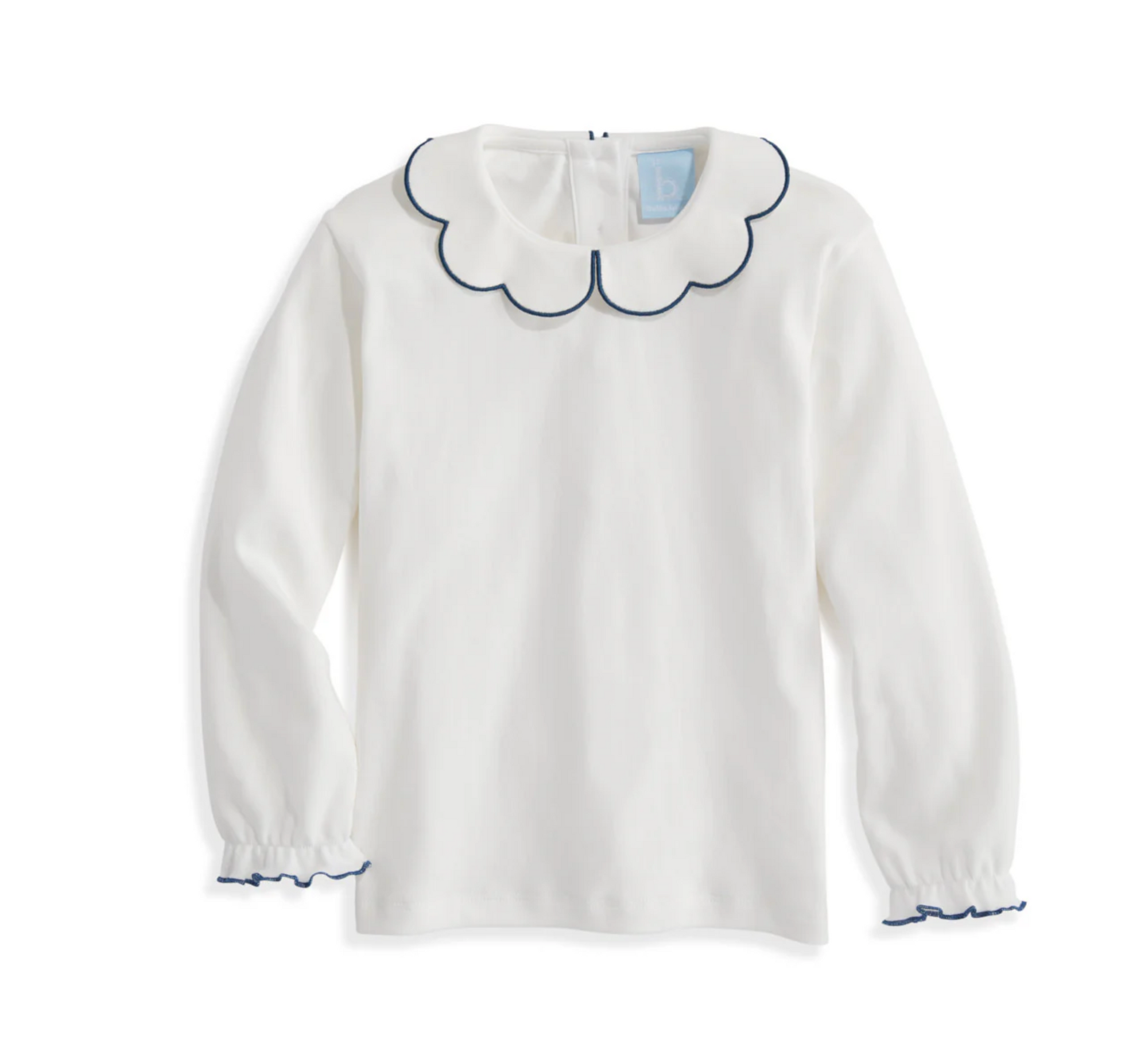 Bella Bliss: Long Sleeve Pima Scallop Collar Tee - Ivory w/ Navy